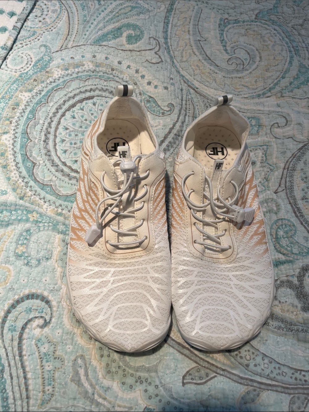 Hike Footwear Women's Lightweight Lace-Up Sneakers in White and Tan